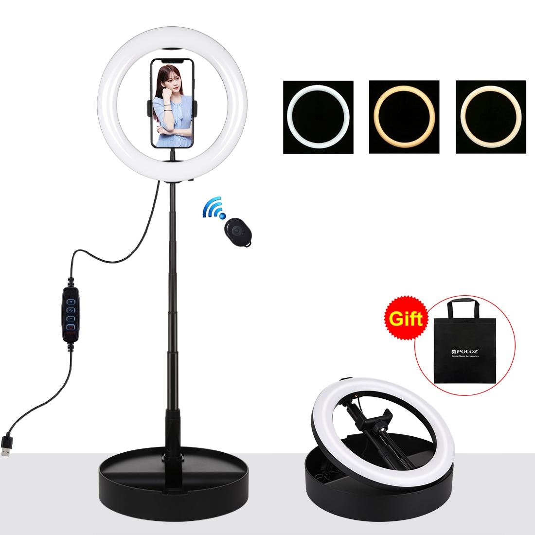10.2 Dual-colour Led Ring Light with Usb Bluetooth Remote and Phone Holder - White