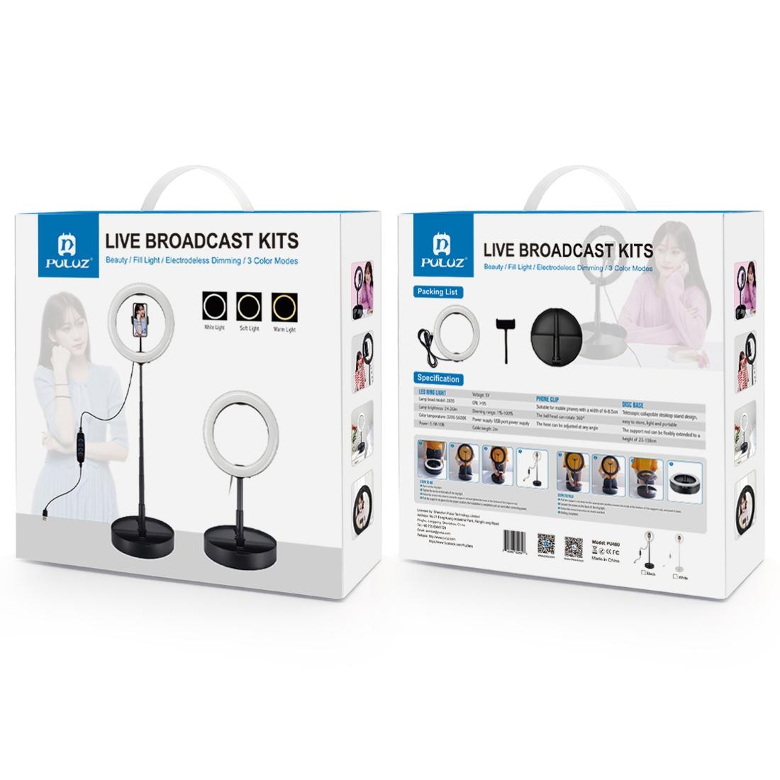 10.2 Dual-colour Led Ring Light with Usb Bluetooth Remote and Phone Holder - White