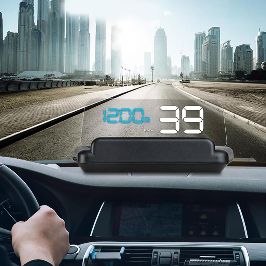 Virtual Hd Reflection Board Car Gps Hud Speed &amp; Distance Display Over / Under Speed &amp; Voltage Alarm Fatigue Driving - White