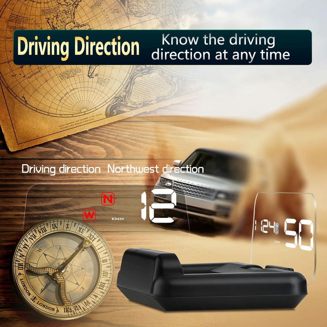 Virtual Hd Reflection Board Car Gps Hud Speed & Distance Display Over / Under Speed & Voltage Alarm Fatigue Driving - White