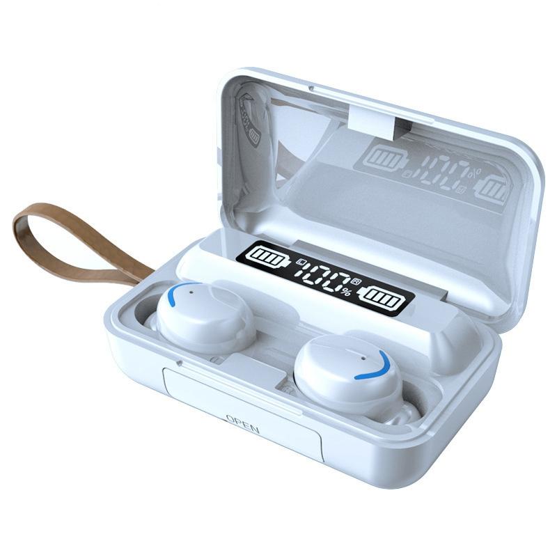 Bluetooth Earphone with Noise Reduction &amp; Led Display Hand Strap - White