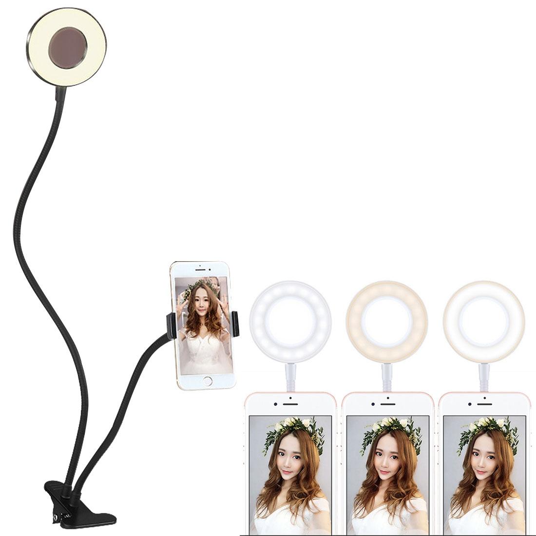 Universal Cell Phone Holder with Selfie Ring Light for Studio Recording and Live Broadcast - White