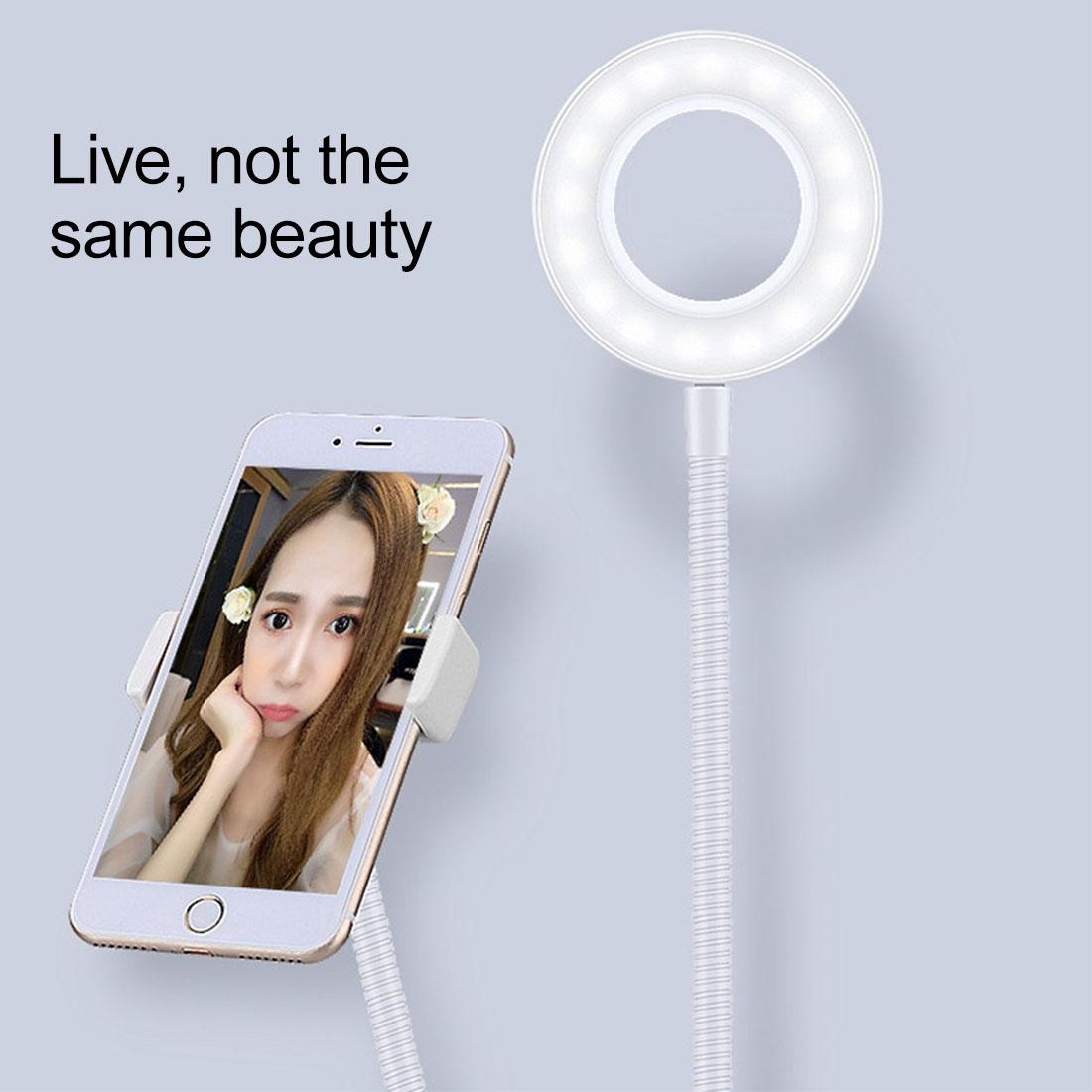 Universal Cell Phone Holder with Selfie Ring Light for Studio Recording and Live Broadcast - White