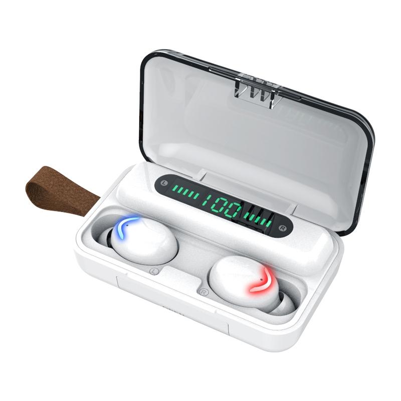 Bluetooth Earphone with Noise Reduction & Breathing Light Hand Strap - White