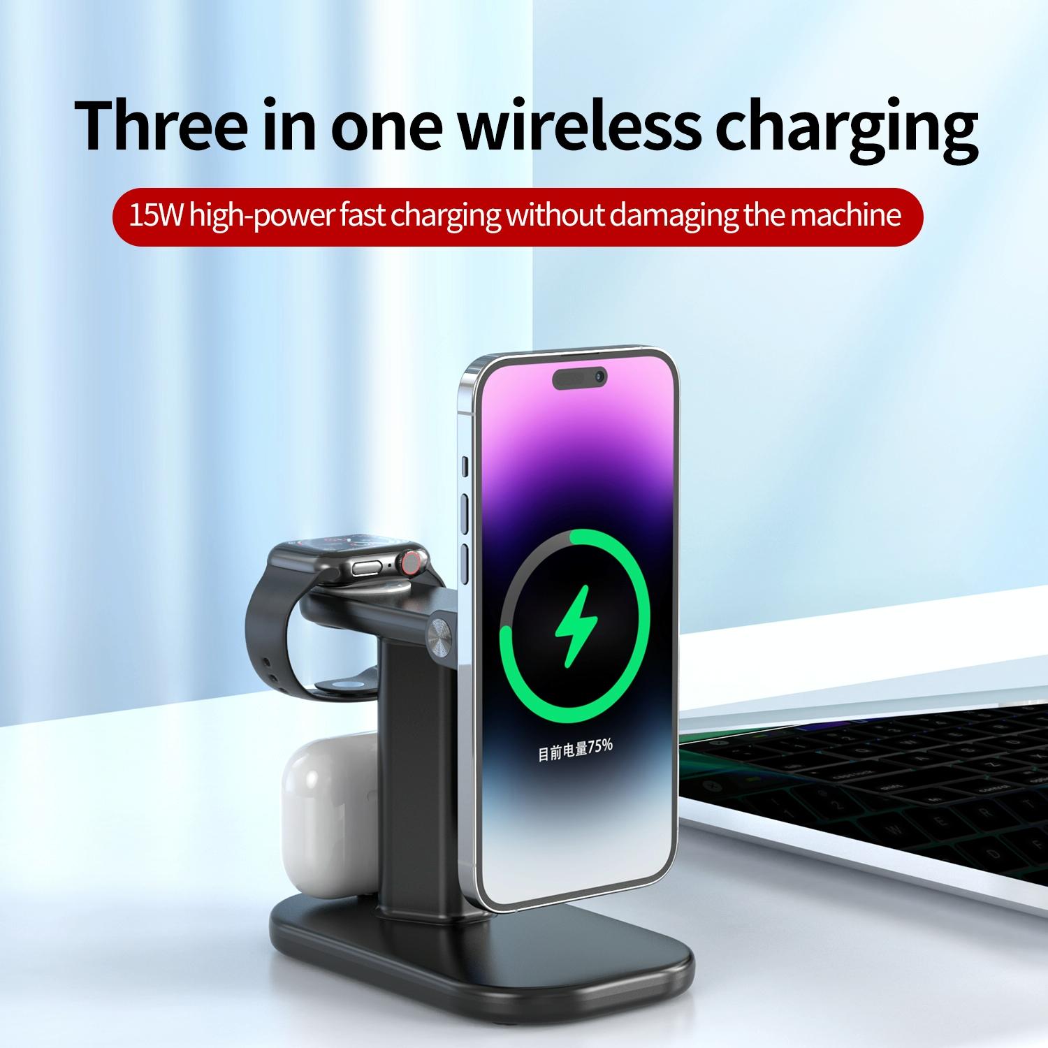3 In 1 Magnetic Wireless Charger Stand 15W - White