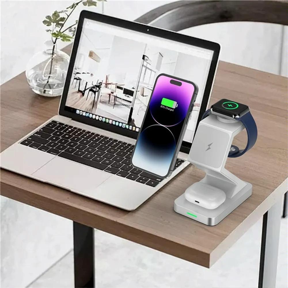 15W 3 In 1 Magnetic Wireless Charger For Iphone Watch Airpods - White