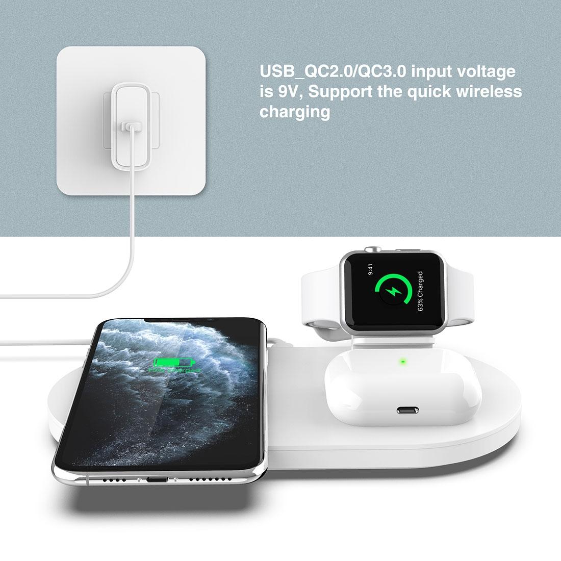 3 In 1 Wireless Charger For Phones Iwatch Airpods - White