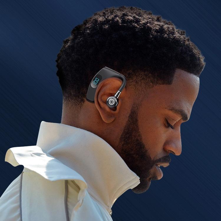 V12 Business Wireless Bluetooth 5.0 Earphone with Charging Box - Hanging Ear Style - White