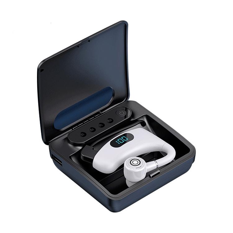 V12 Business Wireless Bluetooth 5.0 Earphone with Charging Box - Hanging Ear Style - White