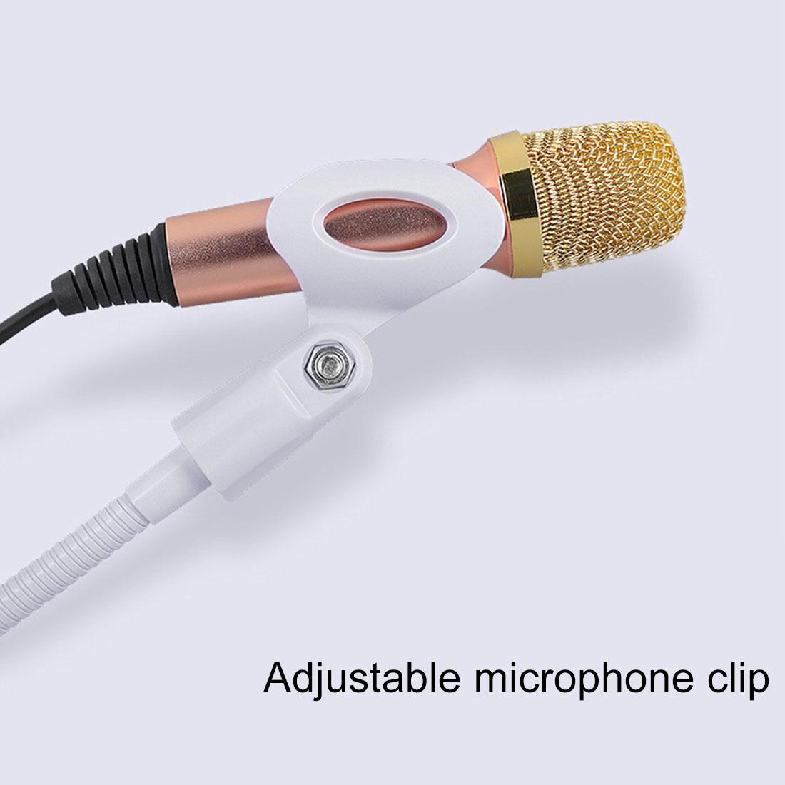 Universal Cell Phone Holder with Selfie Ring Light Microphone Clip & 3-colour Light Adjustment for Studio Recording Live Broadcast Ktv White