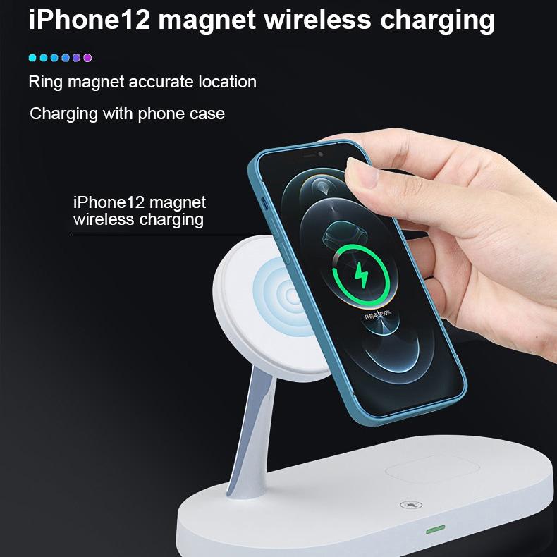 15W 5 In 1 Magnetic Wireless Charger For Iphone 12 & Apple Watch & Airpods - White