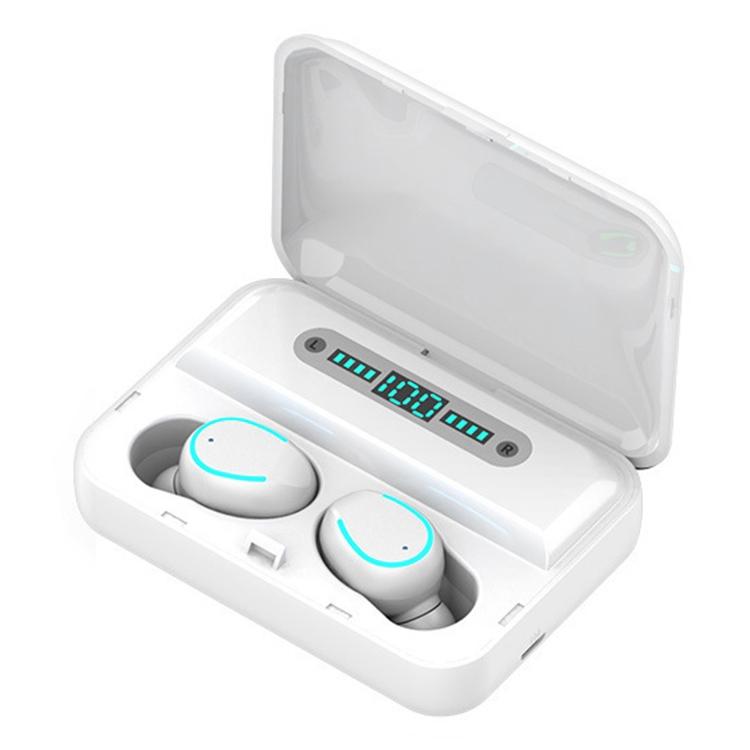 Touch Bluetooth Earphones with Noise Reduction &amp; Breathing Light Digital Display and Charging Box - White