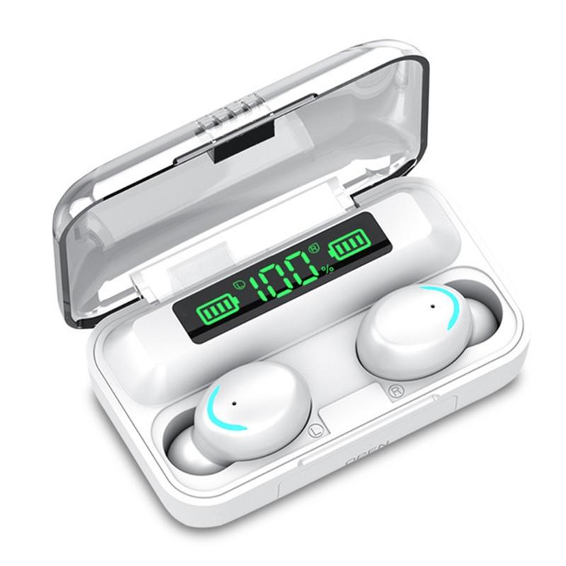 Bluetooth Earphone With Noise Reduction & Led Display - Black - Ip6D1057W Led Light White