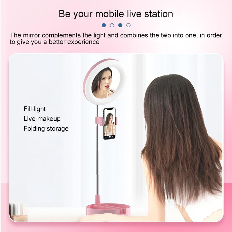 Foldable Desktop Makeup Mirror Holder with Storage - White