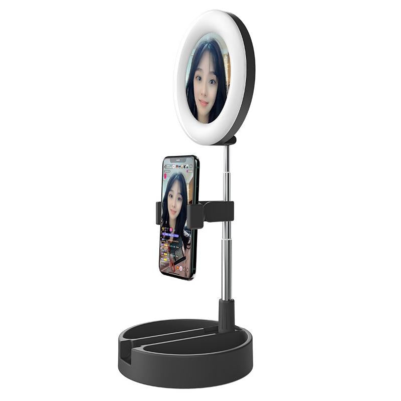 Foldable Desktop Makeup Mirror Holder with Storage - White