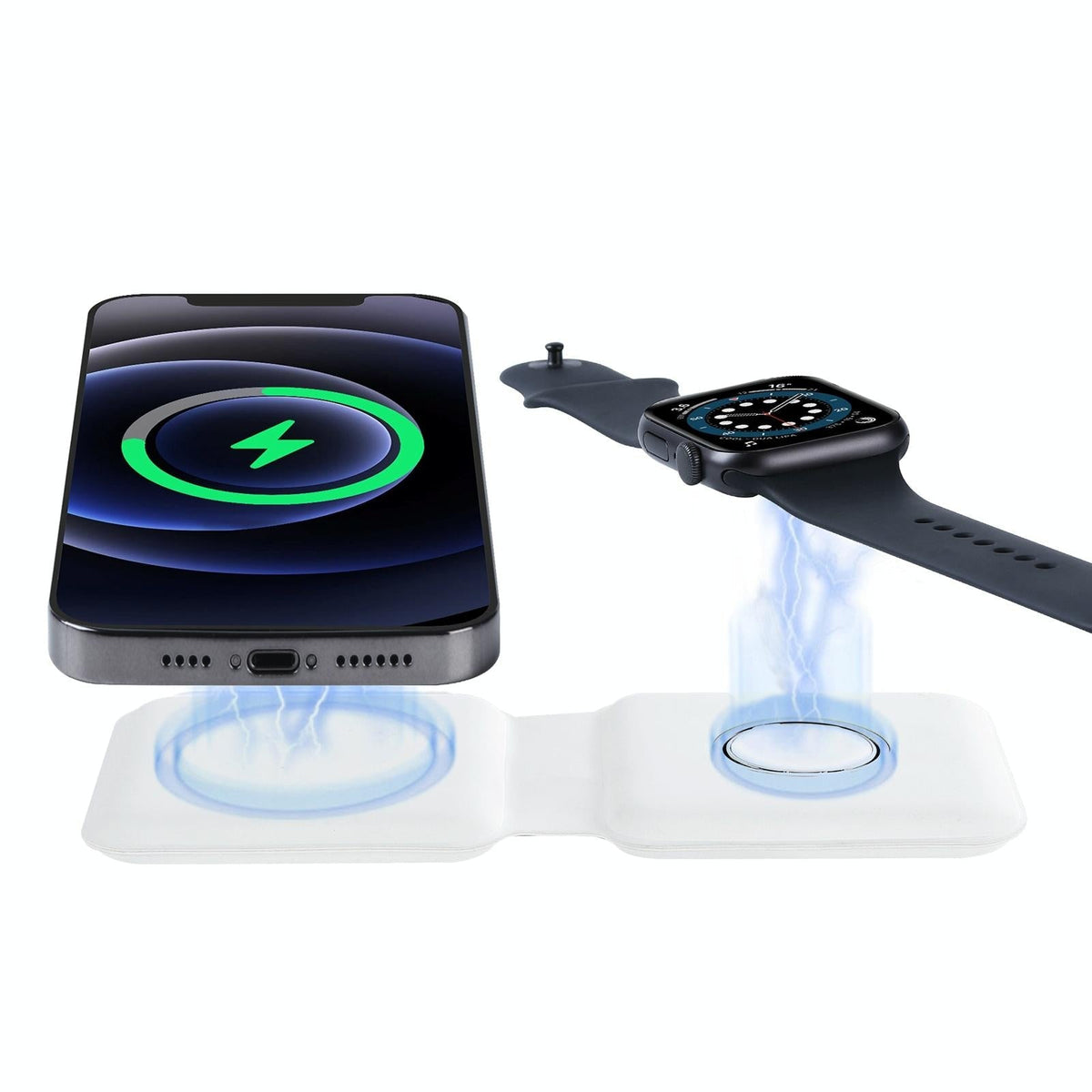 Foldable Dual Wireless Charger For Phones Iwatch Airpods - White