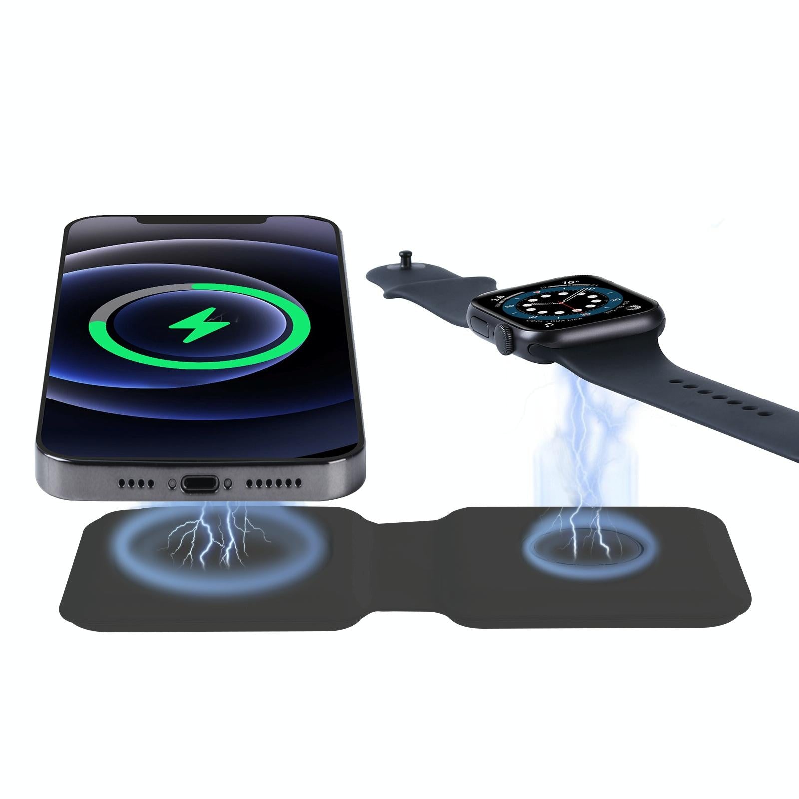 Foldable Dual Wireless Charger For Phones Iwatch Airpods - White