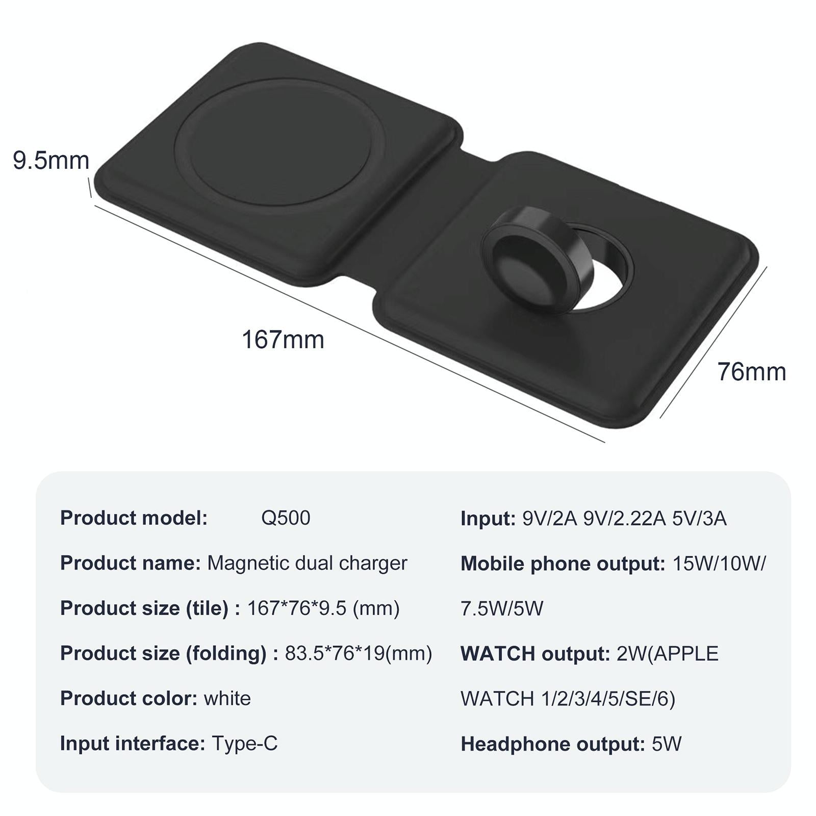 Foldable Dual Wireless Charger For Phones Iwatch Airpods - White