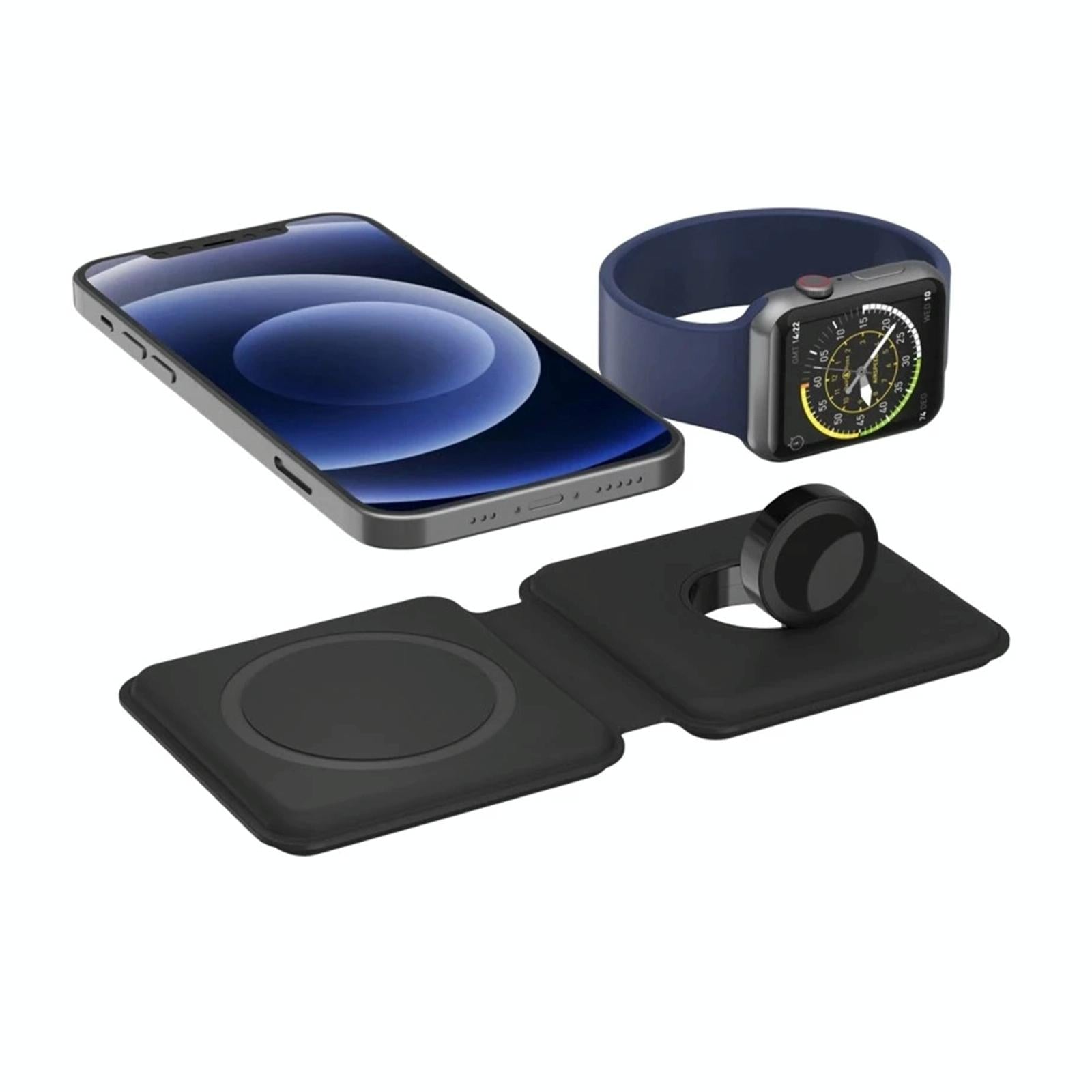 Foldable Dual Wireless Charger For Phones Iwatch Airpods - White