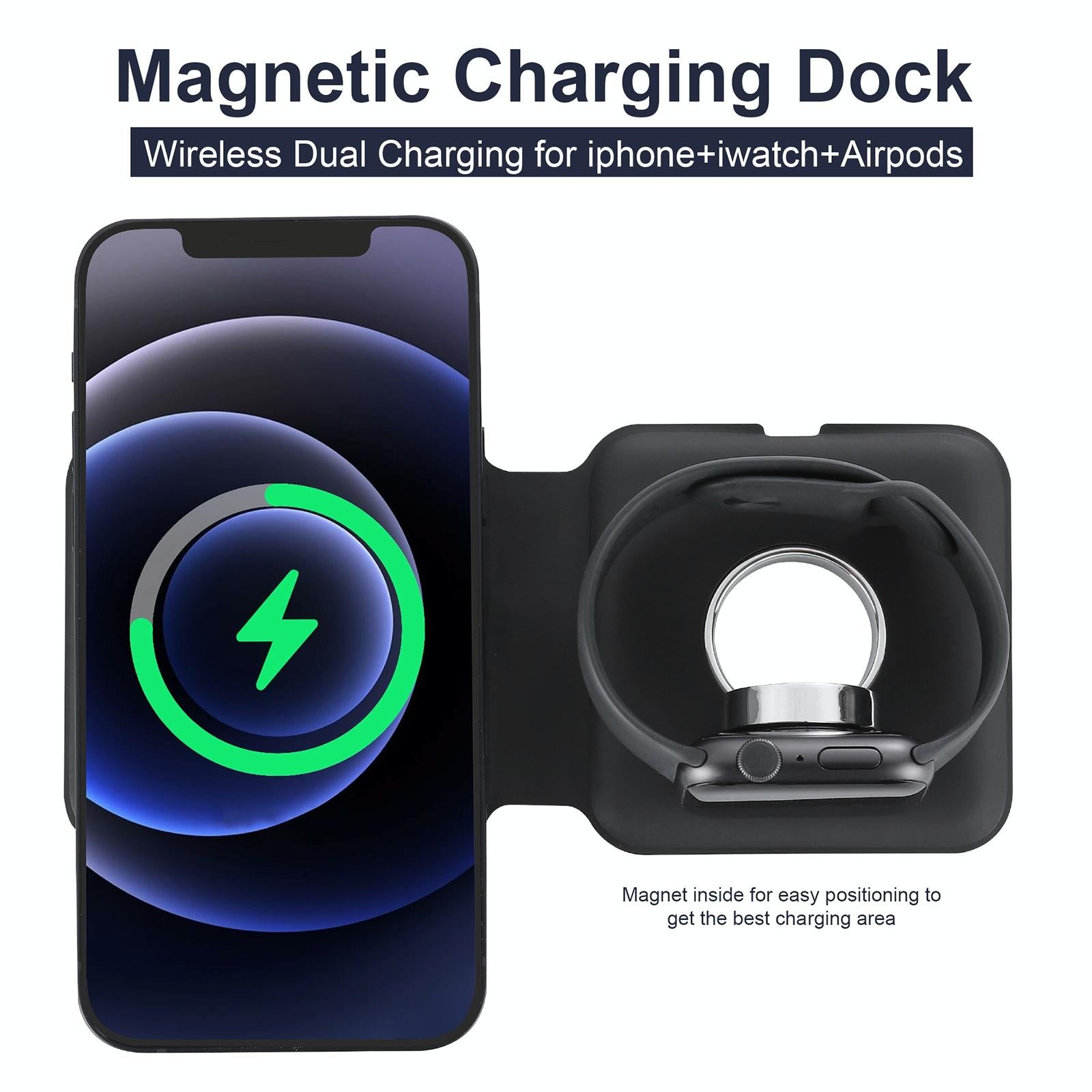 Foldable Dual Wireless Charger For Phones Iwatch Airpods - White