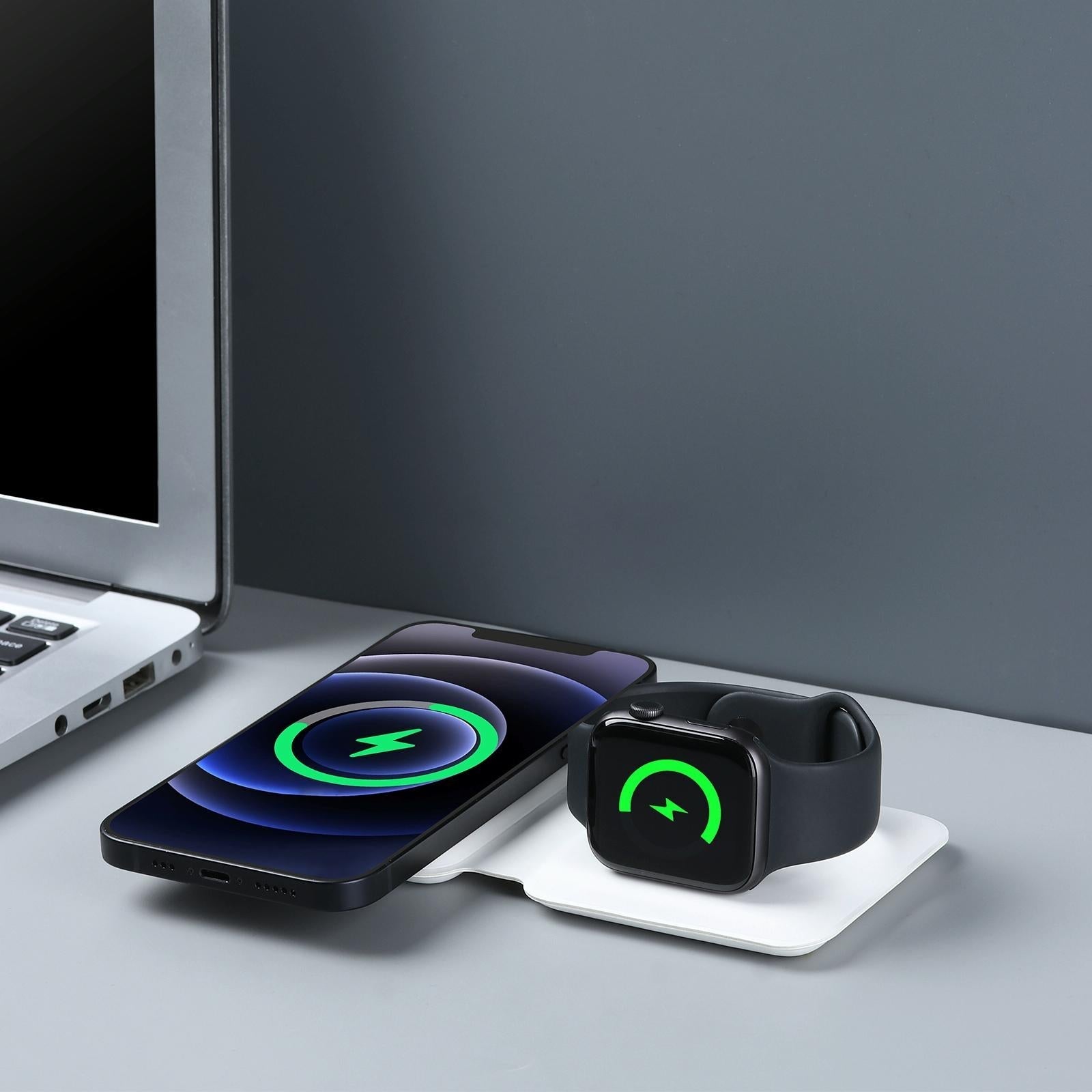 Foldable Dual Wireless Charger For Phones Iwatch Airpods - White