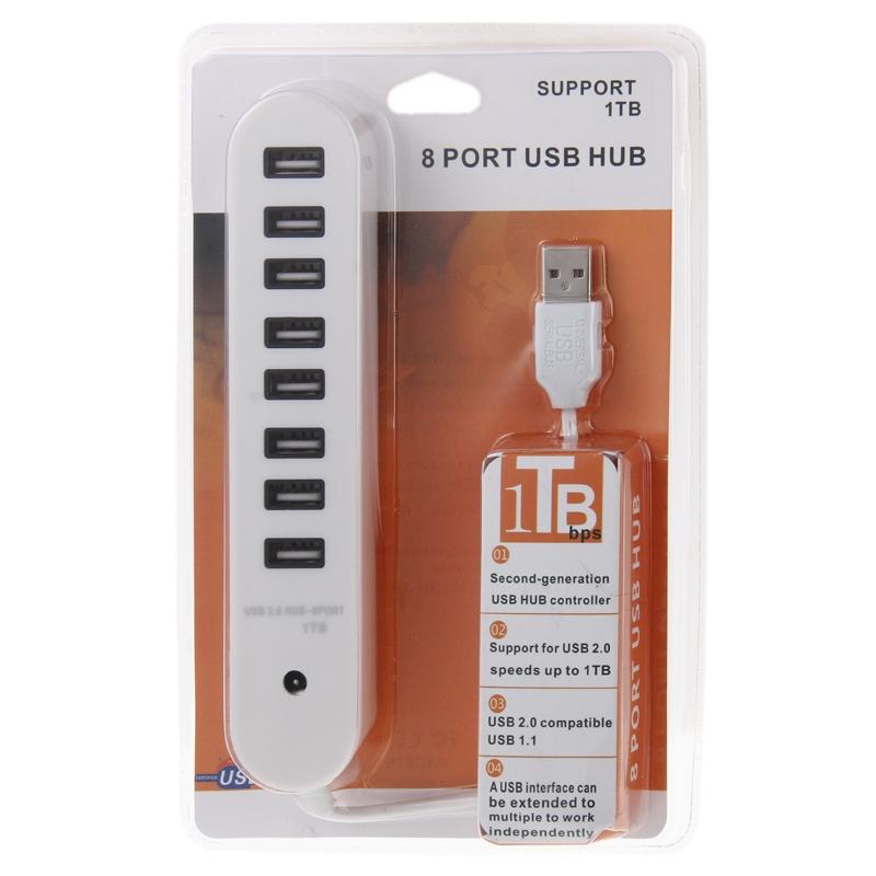 8-Port Portable Usb 2.0 Hub 50Cm Length White