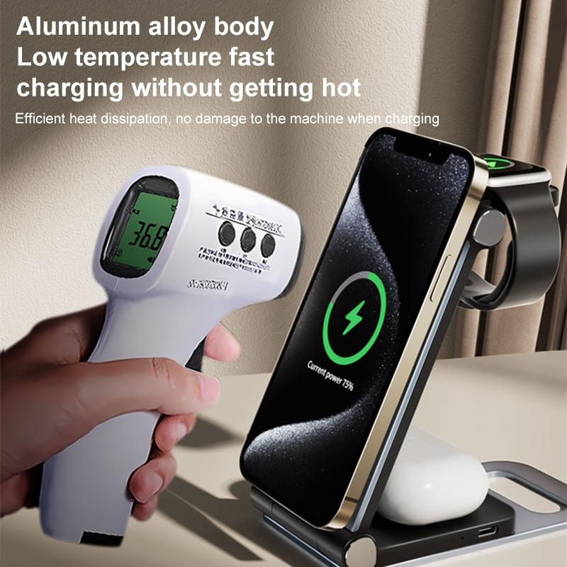 15W 3 In 1 Foldable Desktop Wireless Charger - White