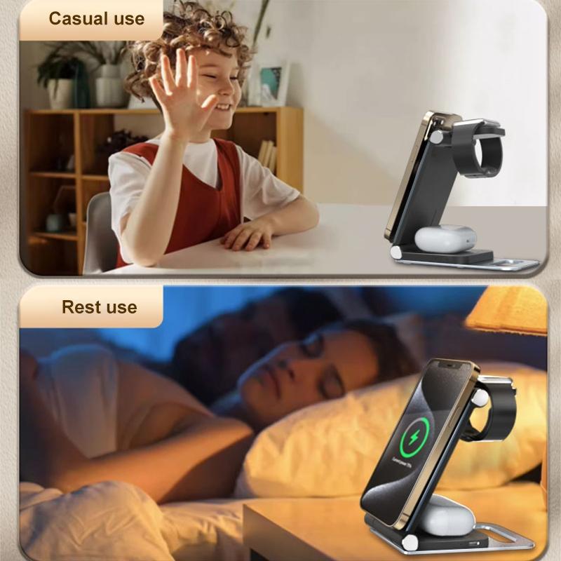 15W 3 In 1 Foldable Desktop Wireless Charger - White