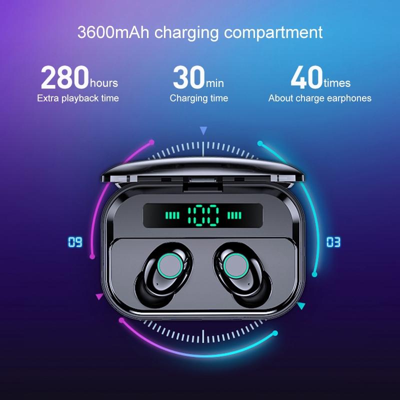 Wireless Stereo Bluetooth Headset with Charging Case and Digital Display - M7 Tws V5.0 - White