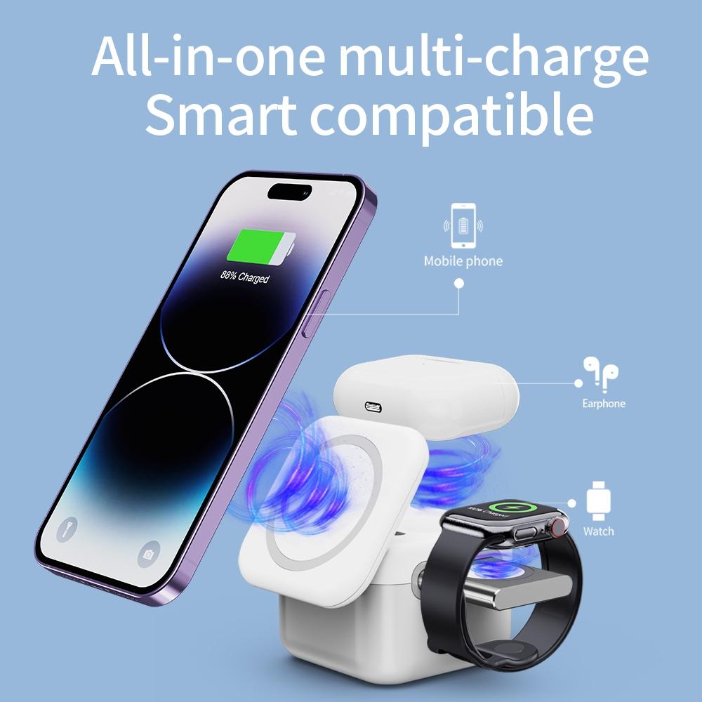 15W 3 In 1 Magnetic Wireless Charger White
