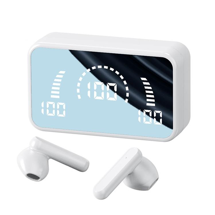 Wireless Bluetooth Earphones with Charging Case - V9 Mirror Noodle - White