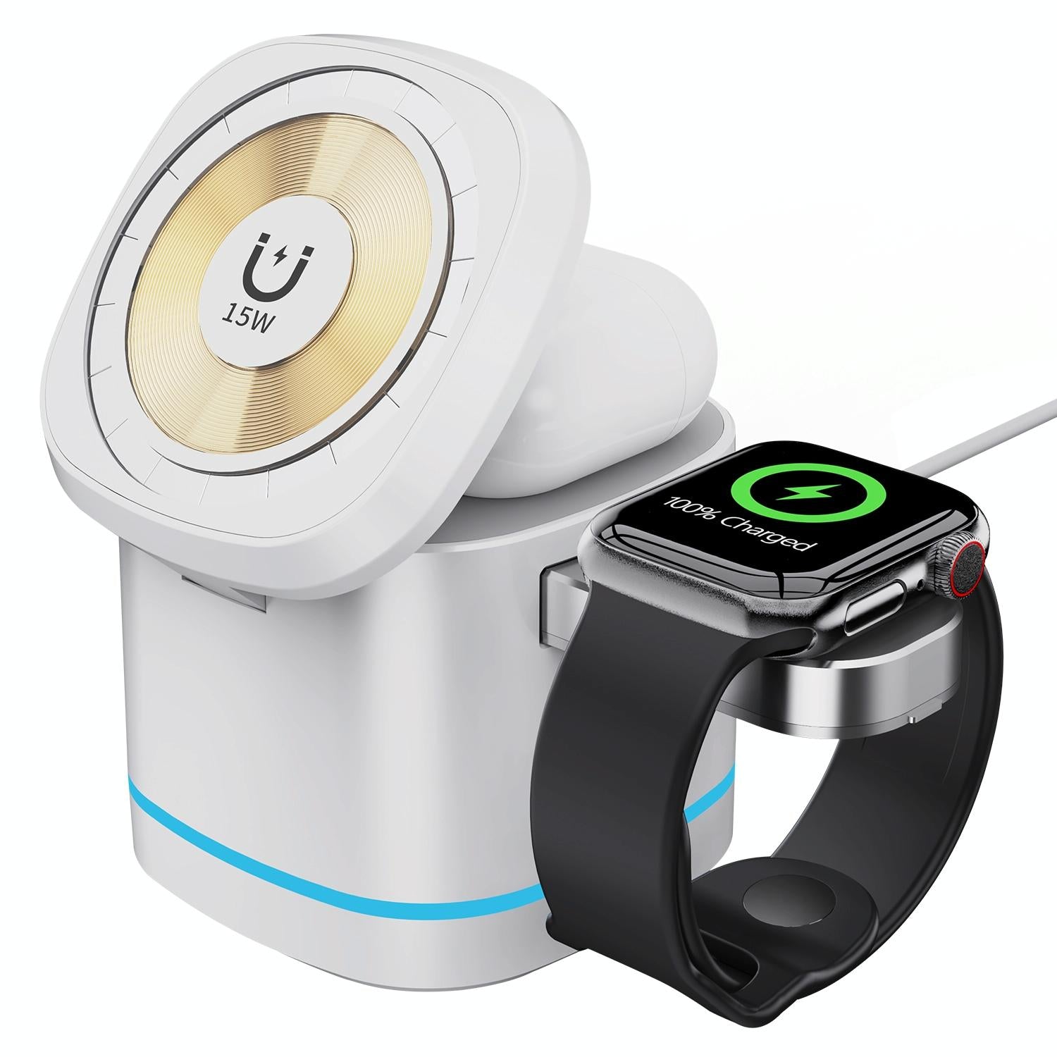 15W 3 In 1 Magnetic Wireless Charger - White