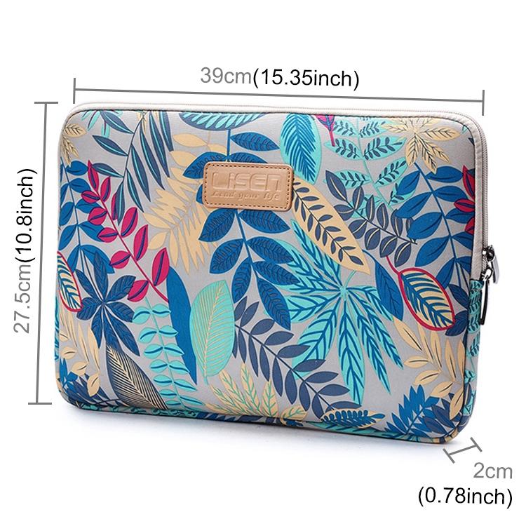 15.6 Inch Laptop Sleeve Case with Zipper for Macbook Samsung Sony Dell Alienware Chuwi Asus Hp - Colourful Leaves Design - White