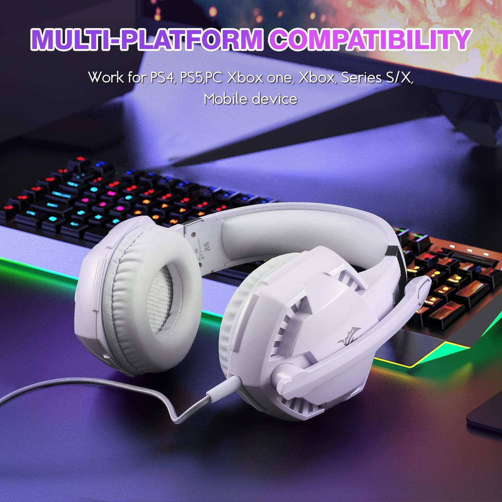 Over-Ear Gaming Headset With Mic Led Light And Stereo Bass For Pc Gamer - White