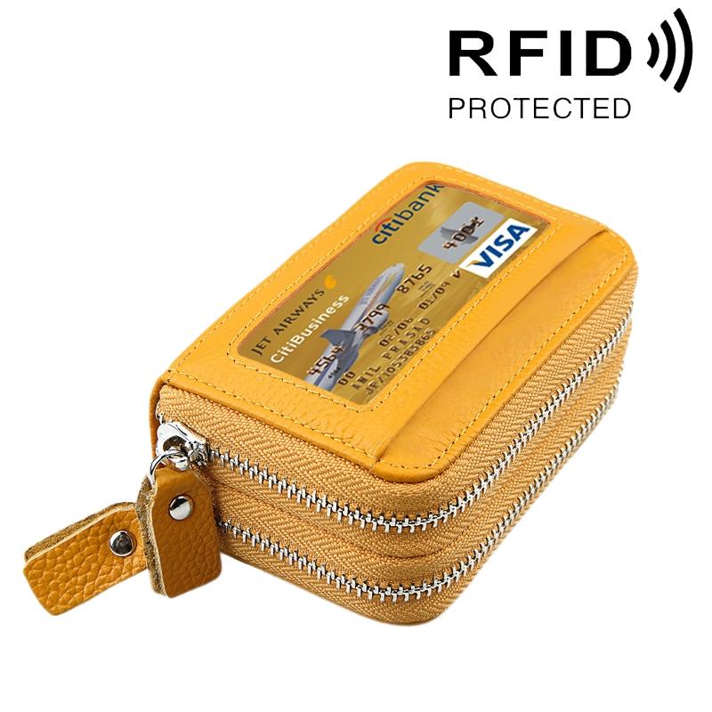 11-slot Rfid Blocking Leather Card Holder Wallet with Coin Pocket - Yellow