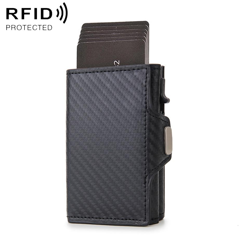 Carbon Fiber Rfid Zipper Card Holder - Sleek and Secure - Brown