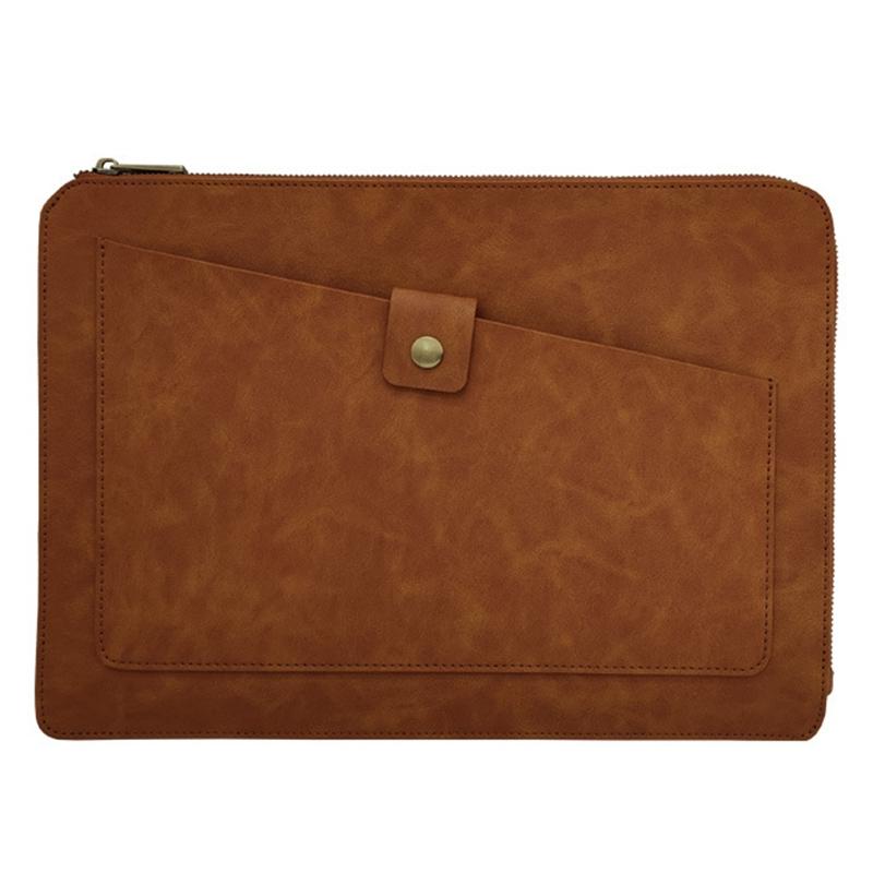 Premium Leather Business Laptop / Tablet Zipper Bag - Universal Fit - Brown