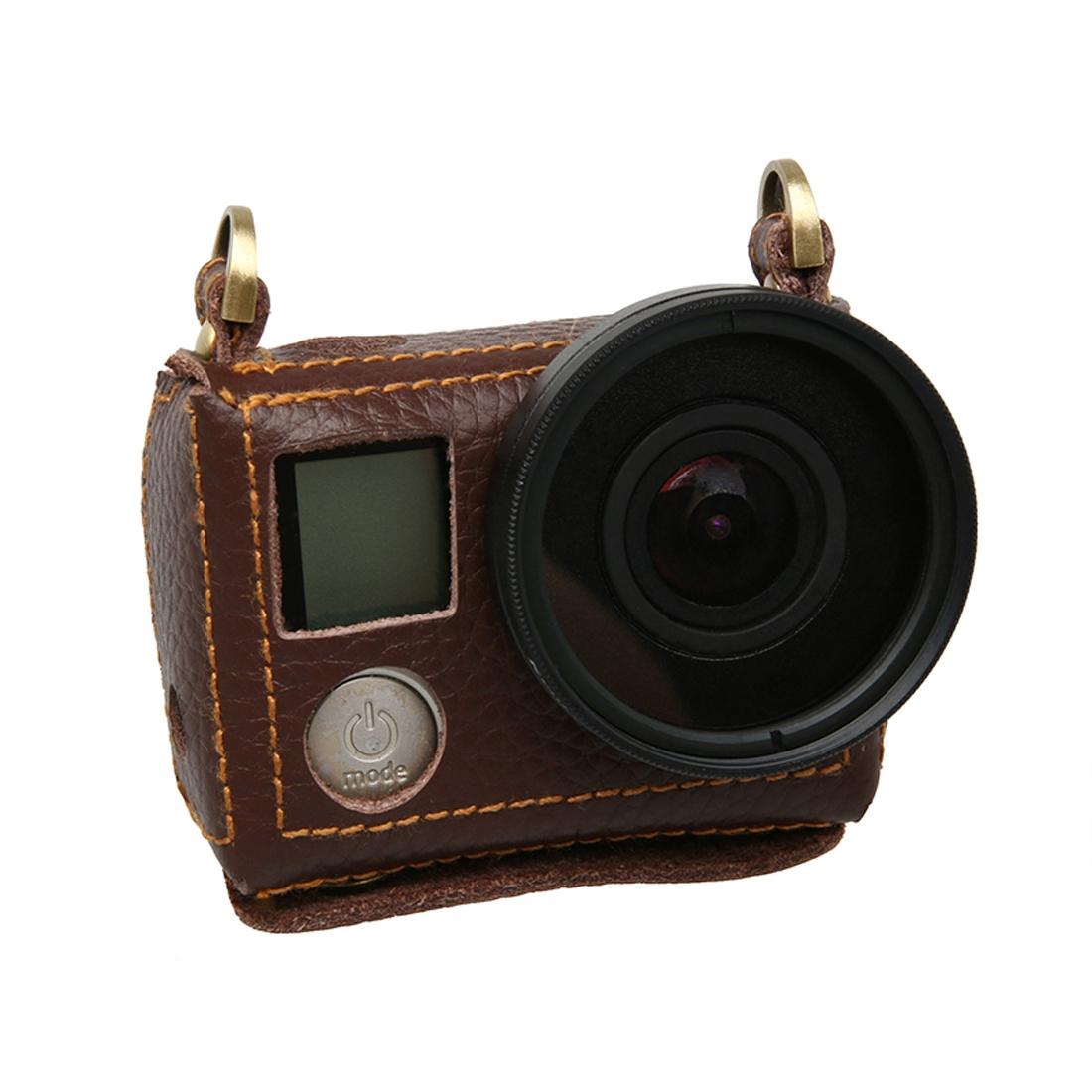 Genuine Leather Protective Case for Gopro Hero4 with Litchi Texture and Sling