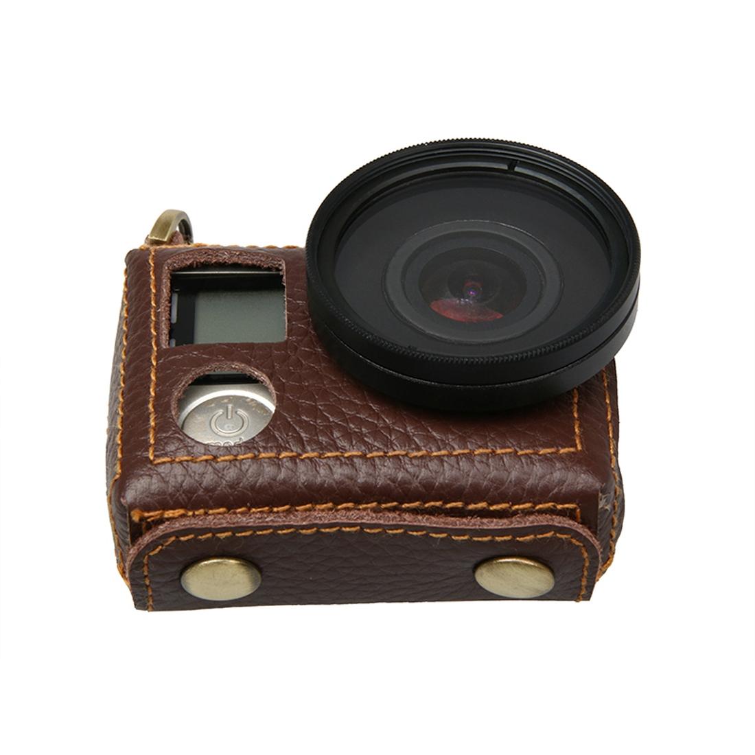 Genuine Leather Protective Case for Gopro Hero4 with Litchi Texture and Sling