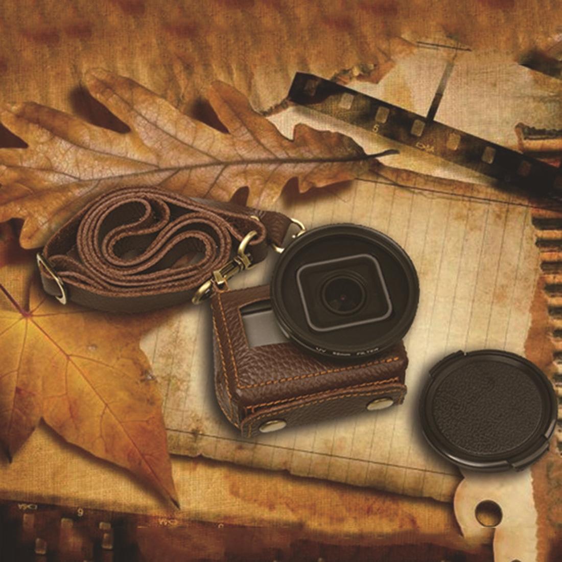 Genuine Leather Protective Case for Gopro Hero4 with Litchi Texture and Sling