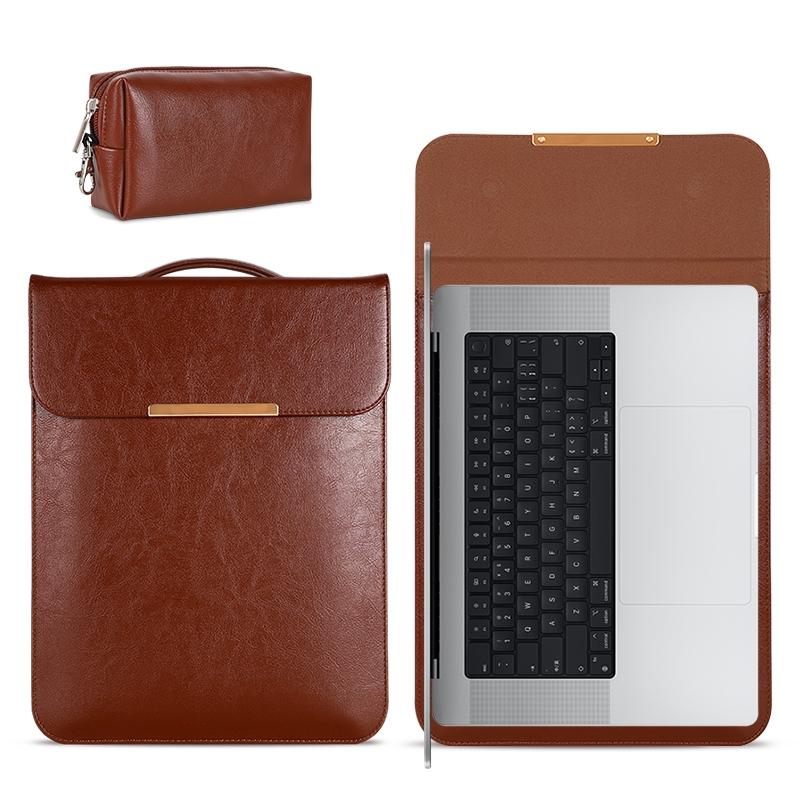 13.3 2-In-1 Laptop Sleeve With Mouse Storage In Pu Leather - Brown