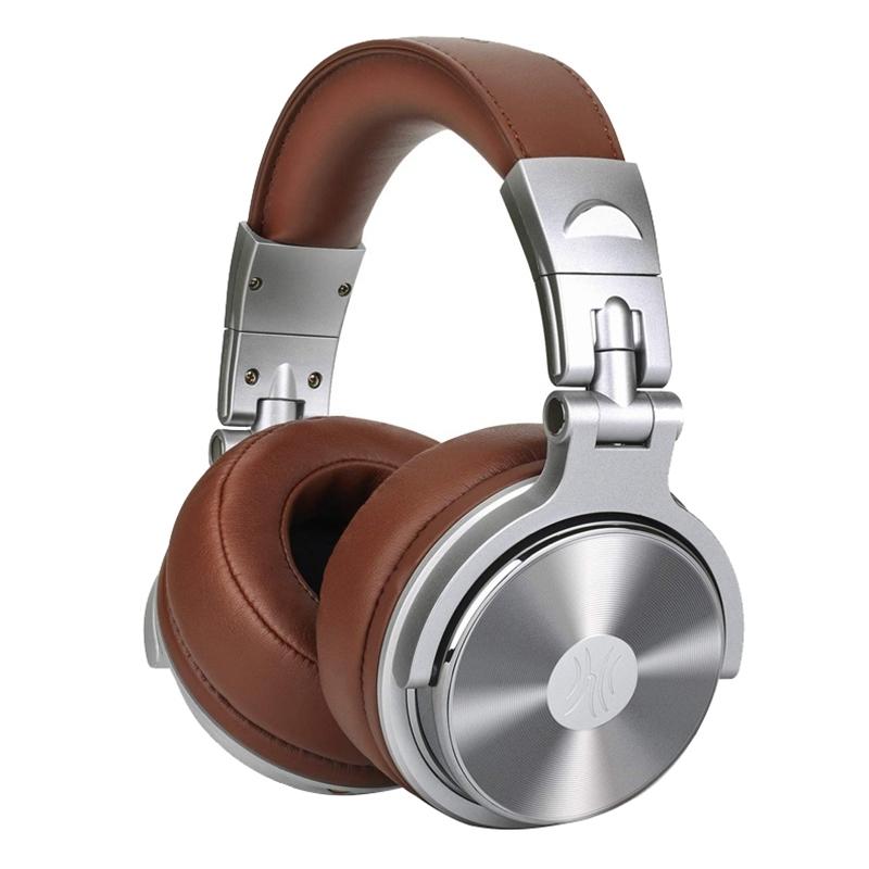 Head-Mounted Wired Headphone With Microphone Brown