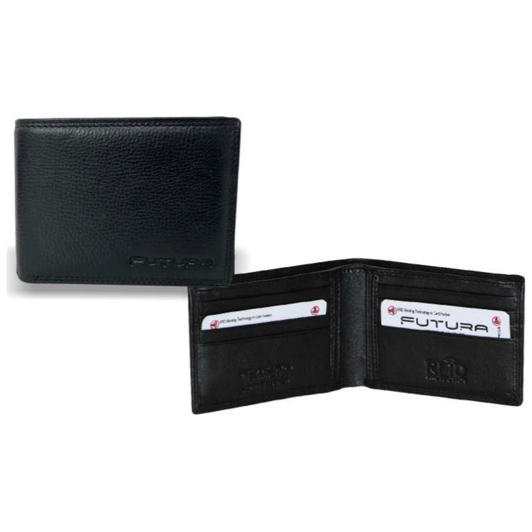 Futura Mens RFID Protected Slim Genuine Leather Wallet - Black
