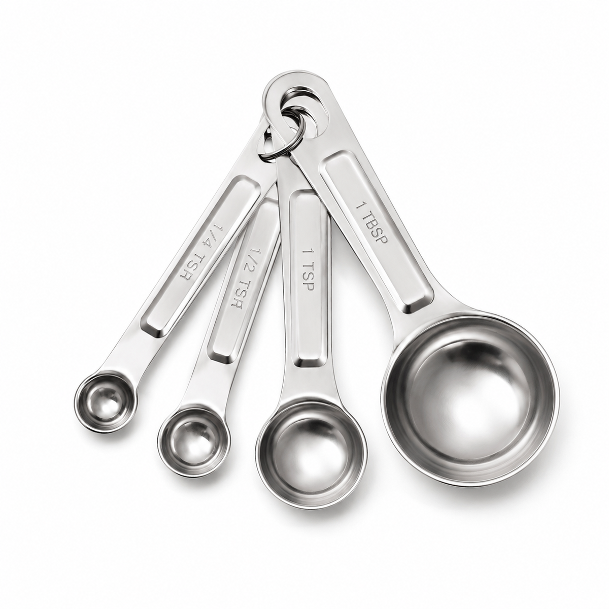 4x Stainless Steel Measuring Spoon Set w/ Ring Holder