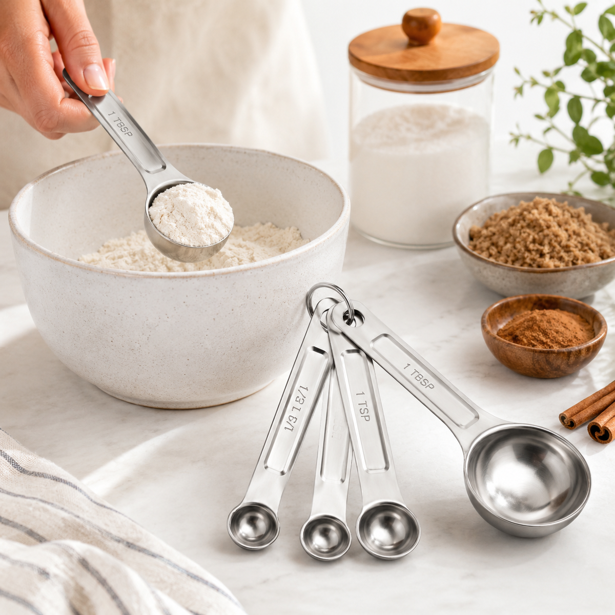 4x Stainless Steel Measuring Spoon Set w/ Ring Holder