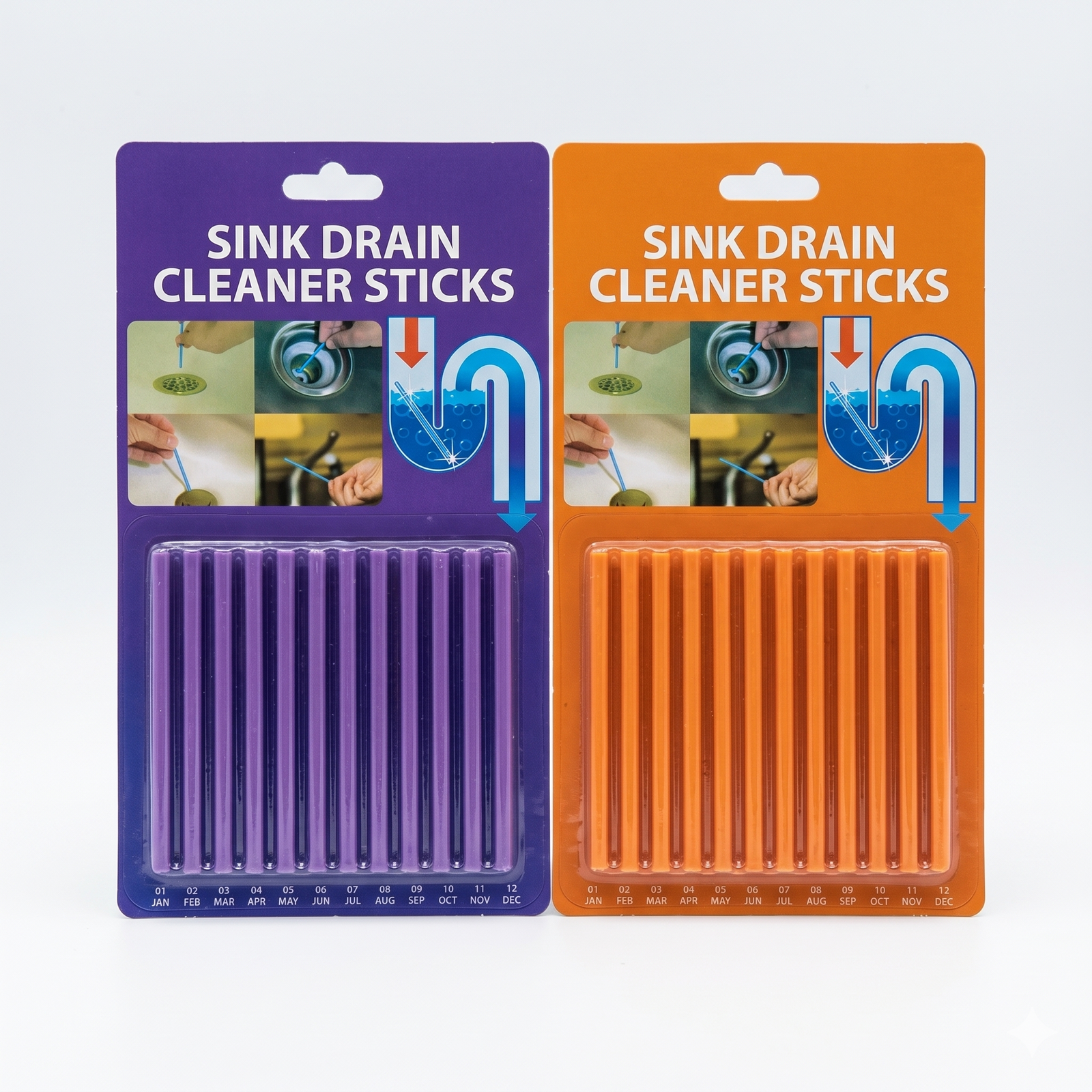 12x Sink Drain Cleaner & Deodorizer Sticks Unclog Sinks in Assorted Colours (1 Pack)
