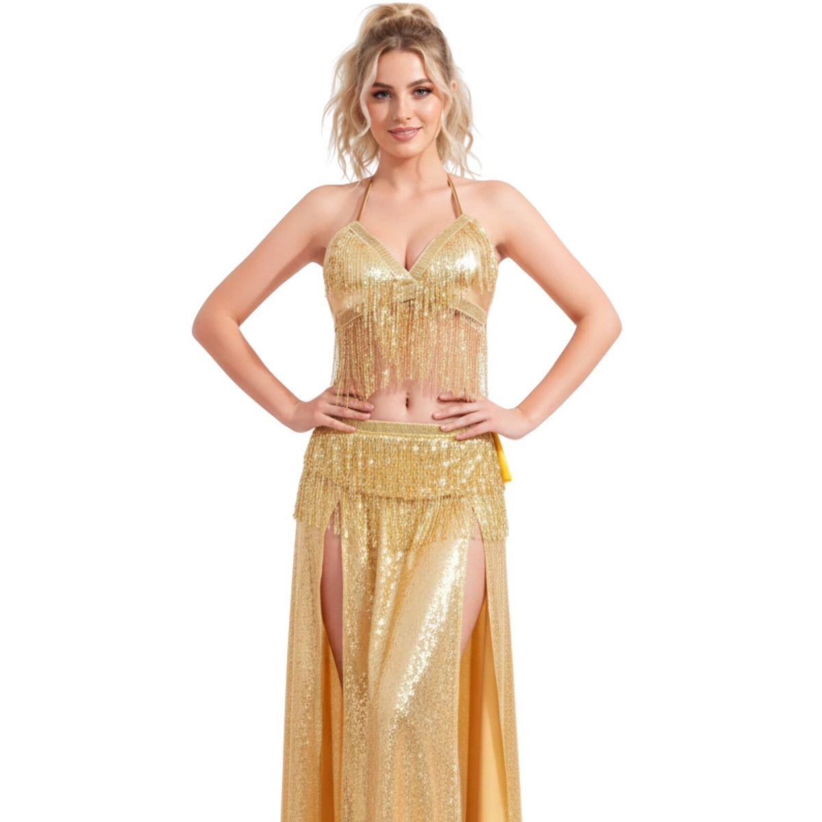 Adult Sequin Fringe Top in Gold/Yellow