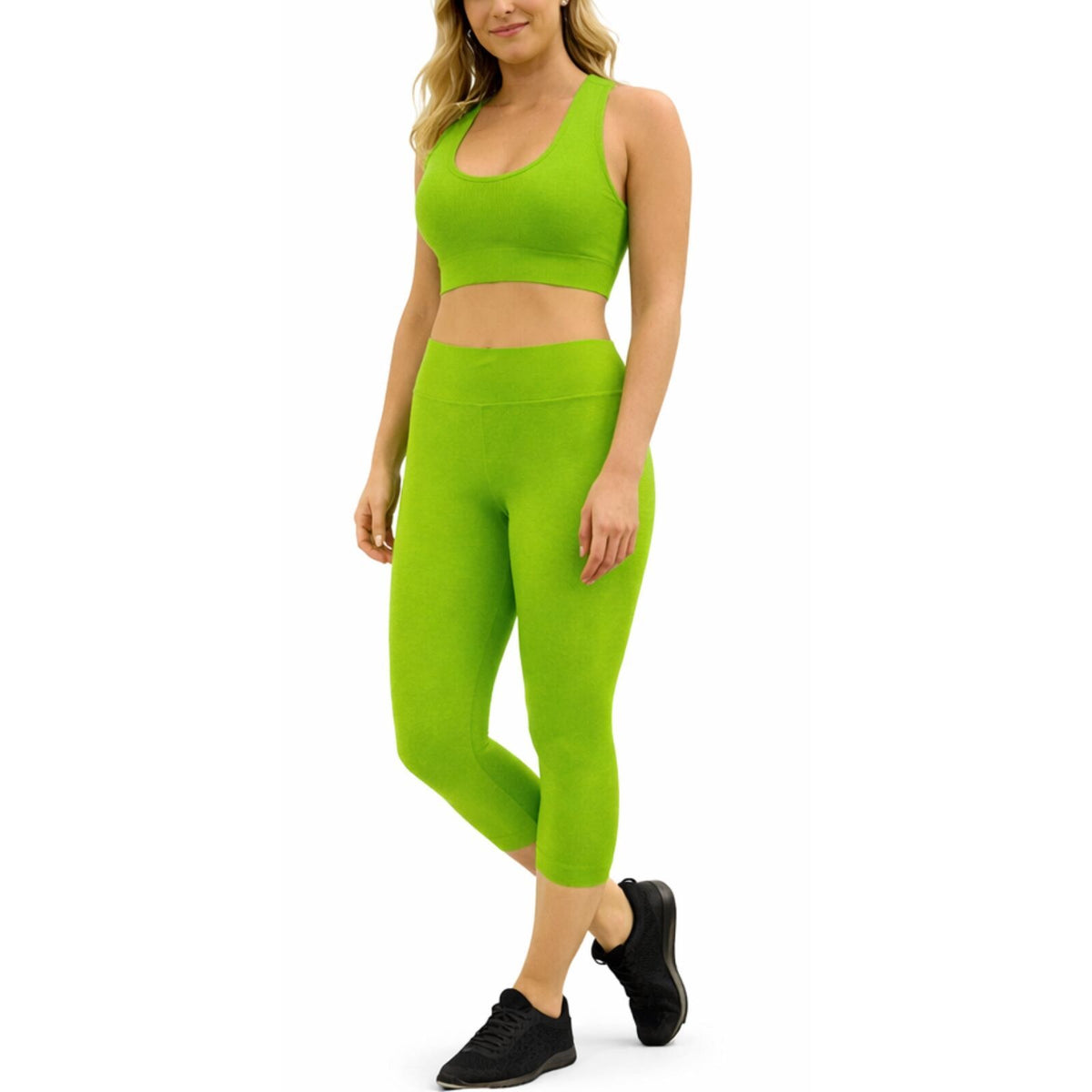 Womens Crop Top Leggings Set Stretch Gym Yoga Party Outfit - Light Green