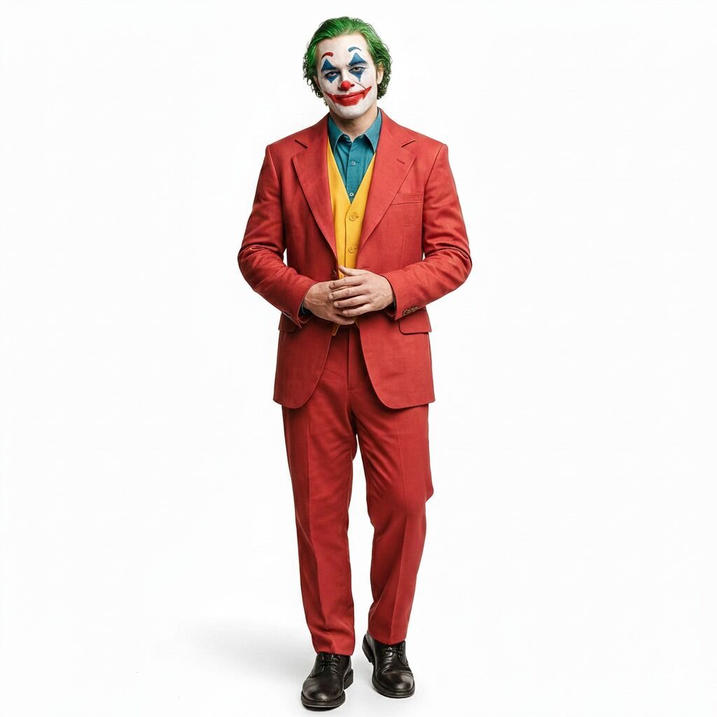 Adult Mens Halloween Maroon Clown Costume Joker Creepy Evil Jester