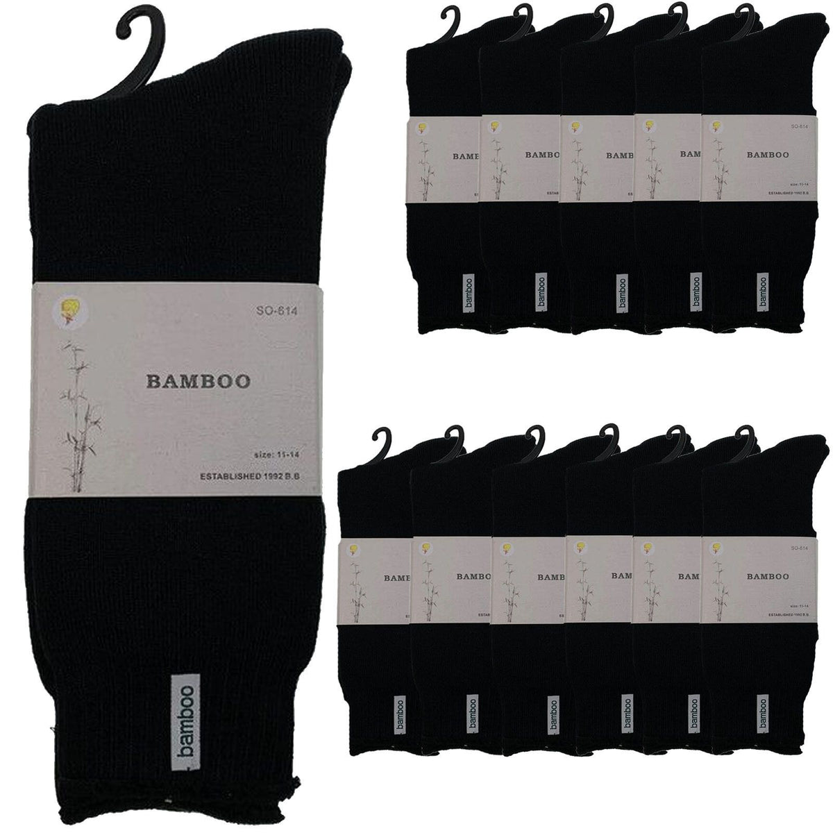 12 Pairs PREMIUM BAMBOO SOCKS Mens Heavy Duty Thick Work Socks BULK Cushion - Black